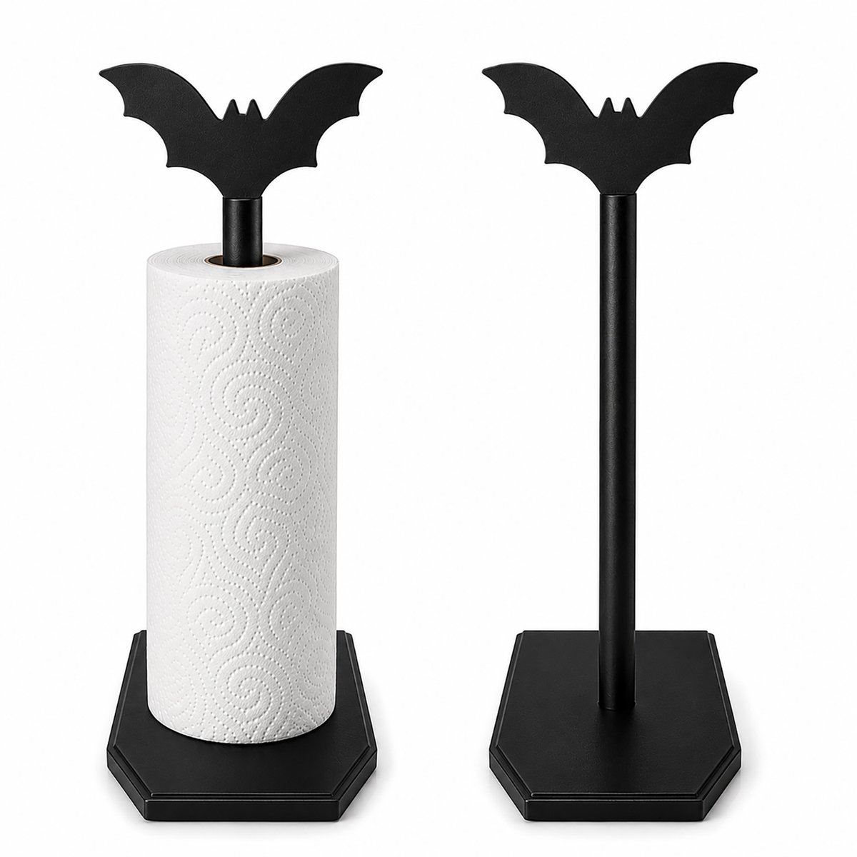 Topmelon Keukenrolhouder - Kitchen Paper Roll Holder- zwart - staand Houten keukenrolhouder- Vleermuis Rollenhouder-Keukenaccessoire