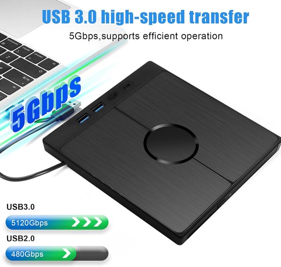 Externe cd-dvd-drive, USB 3.0 Type-C draagbare cd-dvd-brander +/-RW, extern, met USB/SD/TF-kaartlezer, draagbaar geschikt voor pc, laptop, desktop, MacBook, Win11/10/8/7/XP, Linux, Mac OS, Vista — afbeelding 5