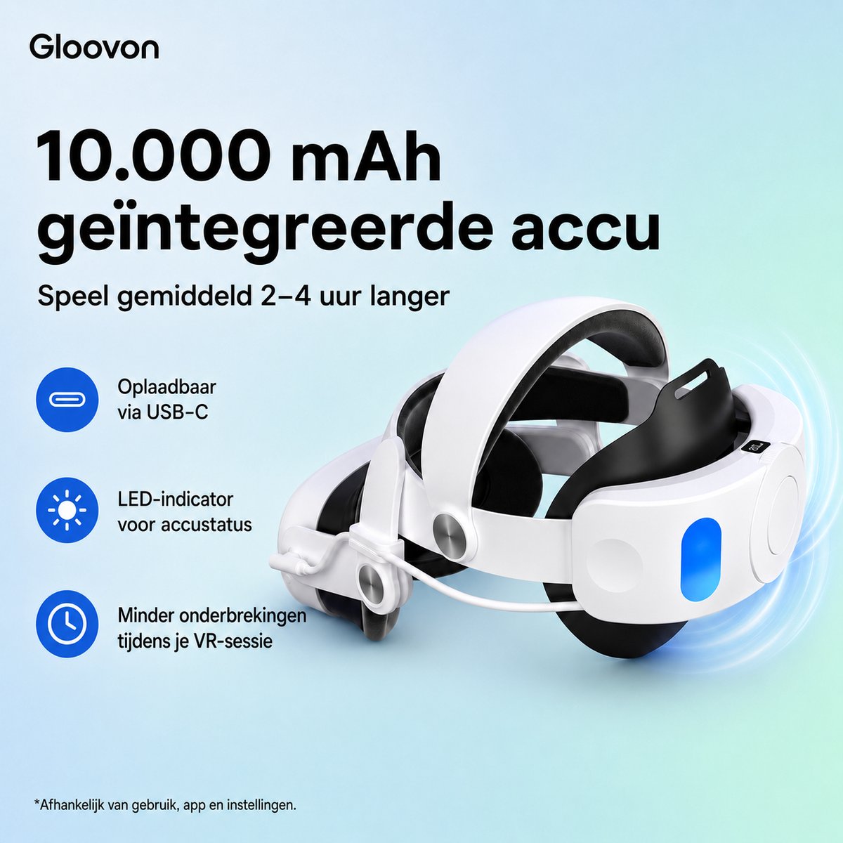 Gloovon Elite Strap voor Meta Quest 3 - Met 10000mAh Accu & Zacht Memory Foam thumbnail 3
