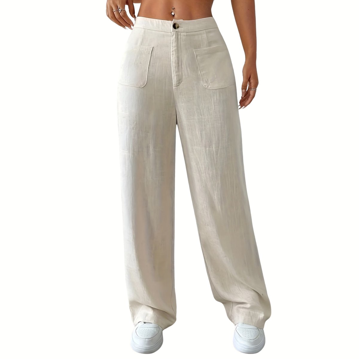 Currero Linnen Broek Dames Zomerbroek Volwassenen Lange Broek Pantalon Strandbroek Zomer Ibiza Stijl Abrikoos