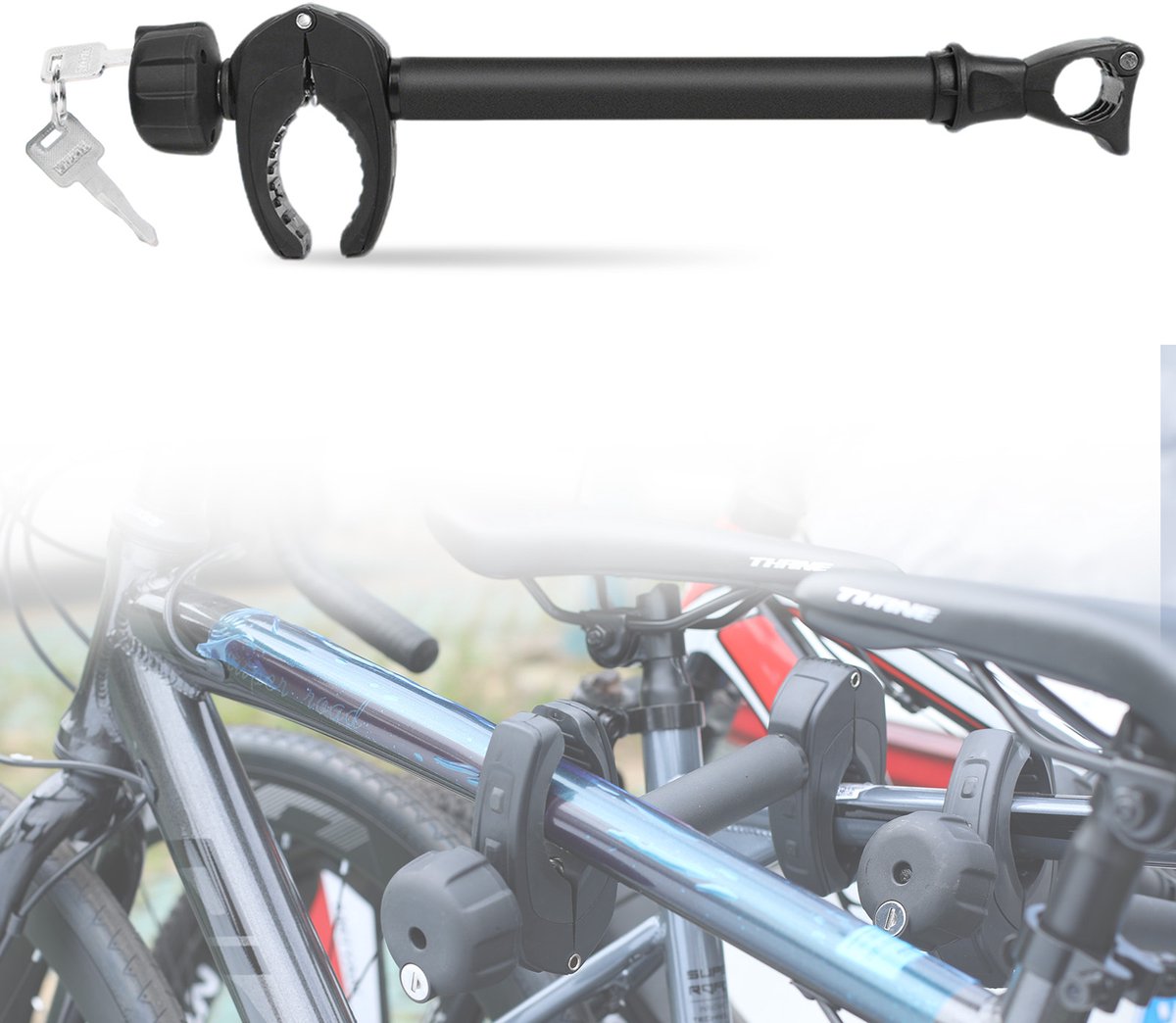 Zwarte Lange Framehouder Fietsendrager Afsluitbaar – 45 cm – Voor 3e Fiets – Universele Fietsklem Caravan & Camper