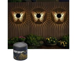 LISM LISM-Waterdichte, op zonne-energie werkende metalen buitenwandlamp met mandala-projectie, warm LED-licht, tuindecoratie - vlinderstijl