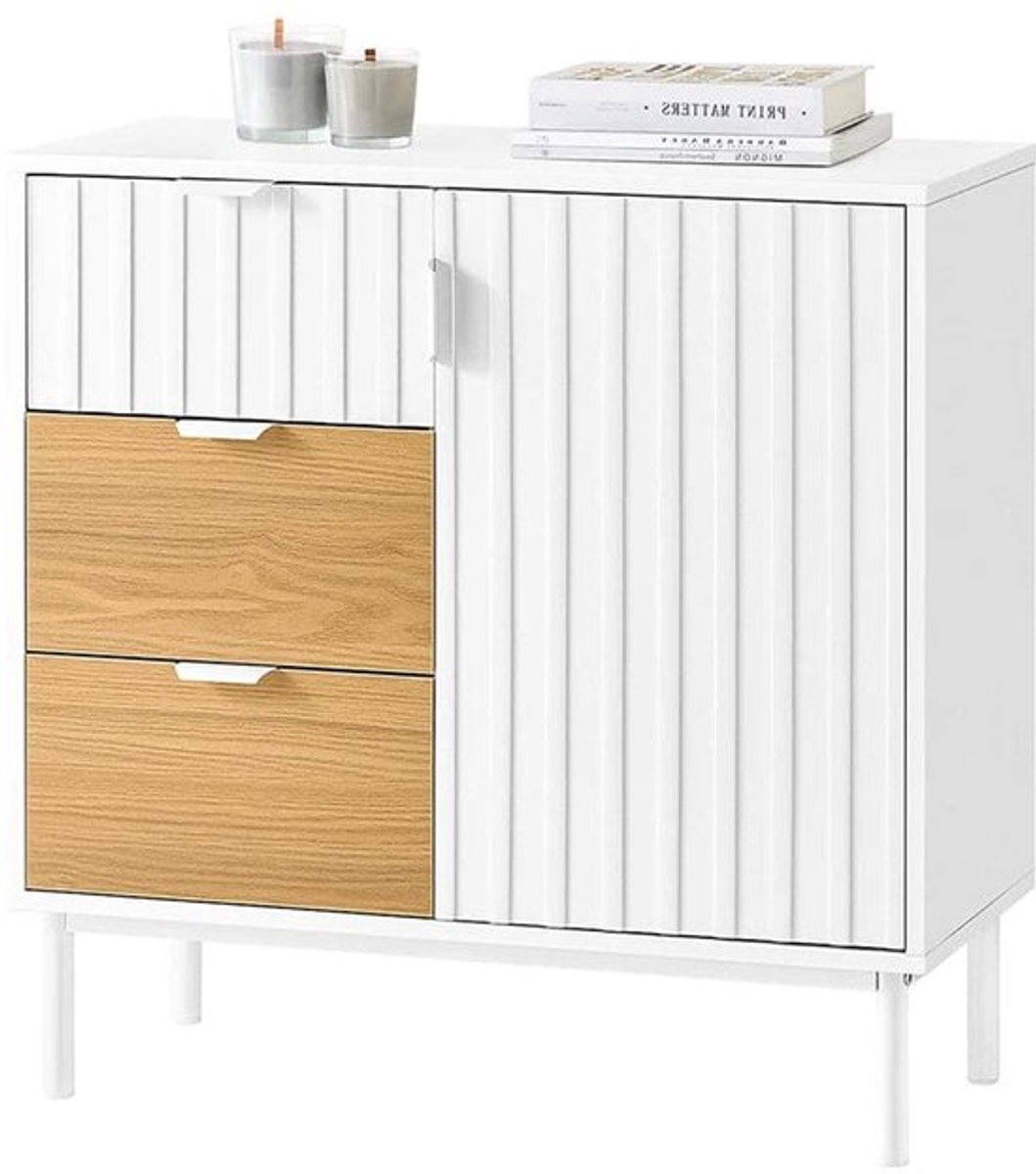 Sideboard – Dressoir – Buffetkast – Opbergkast – Schoenenkast – Wit-Naturel – MDF En Metaa
