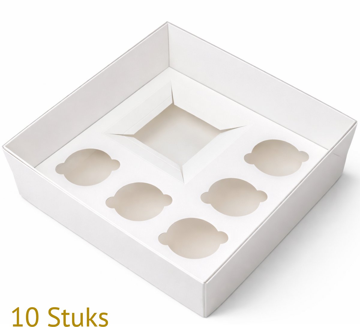 Bakdozen.nl - Bento Cupcake Dozen - Bento Taart Box - Wit - Transparante Deksel - 10 Stuks - 26x26x9 cm