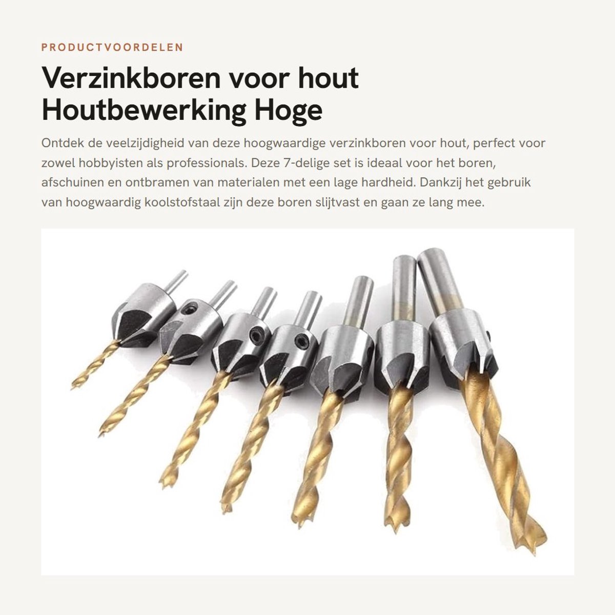 Dailygoods- Verzinkboren 7-delige set - Hoge snelheid staal - Afschuinen/ontbramen - Vijf chip fluitingen - Inclusief inbussleutel - Slijtvast en efficiënt - Boorset