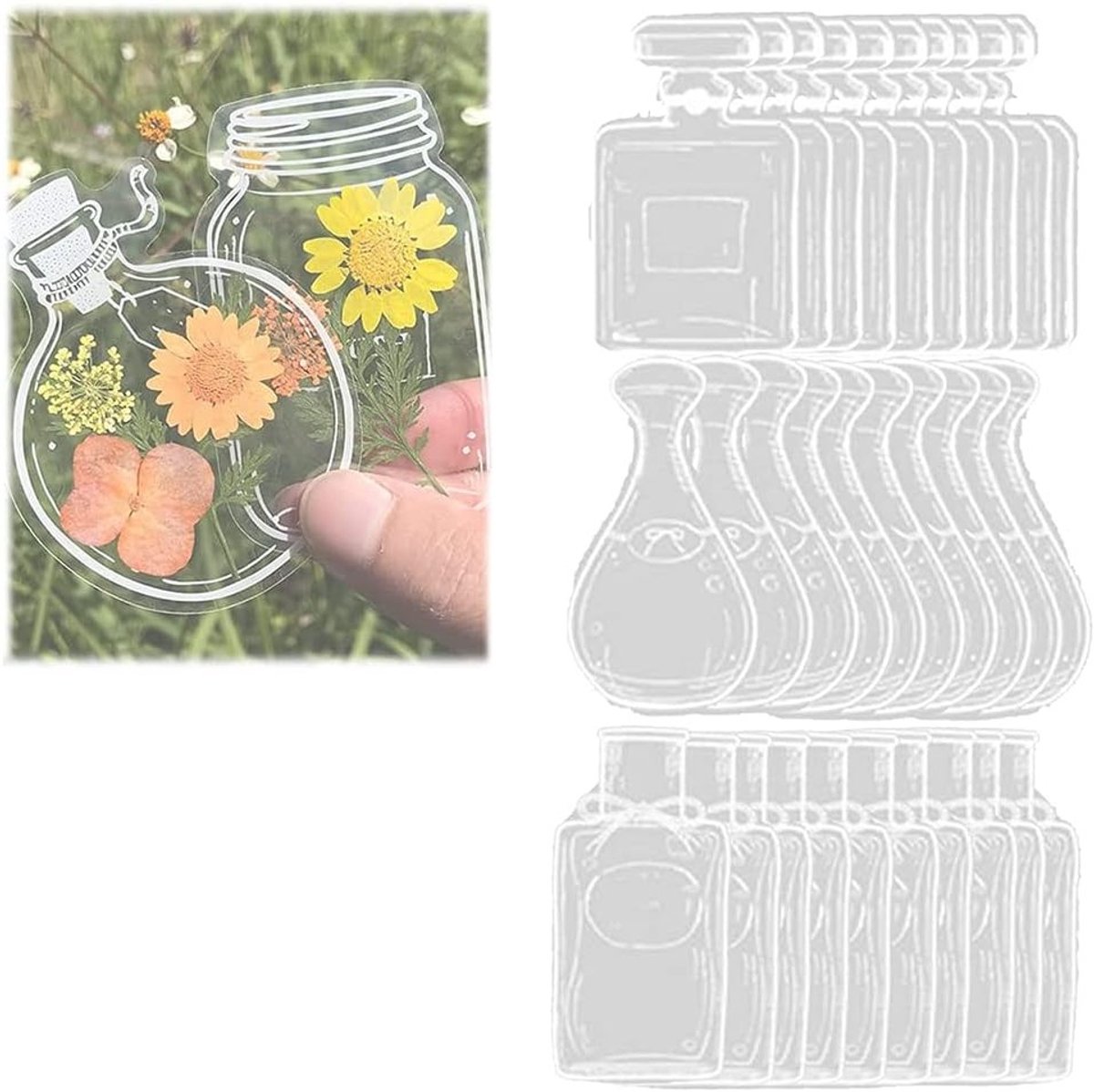 DIY Boekmerken met Gedroogde Bloemen - 30 Stuks Transparante Glazen Stickers voor Creatieve Projecten