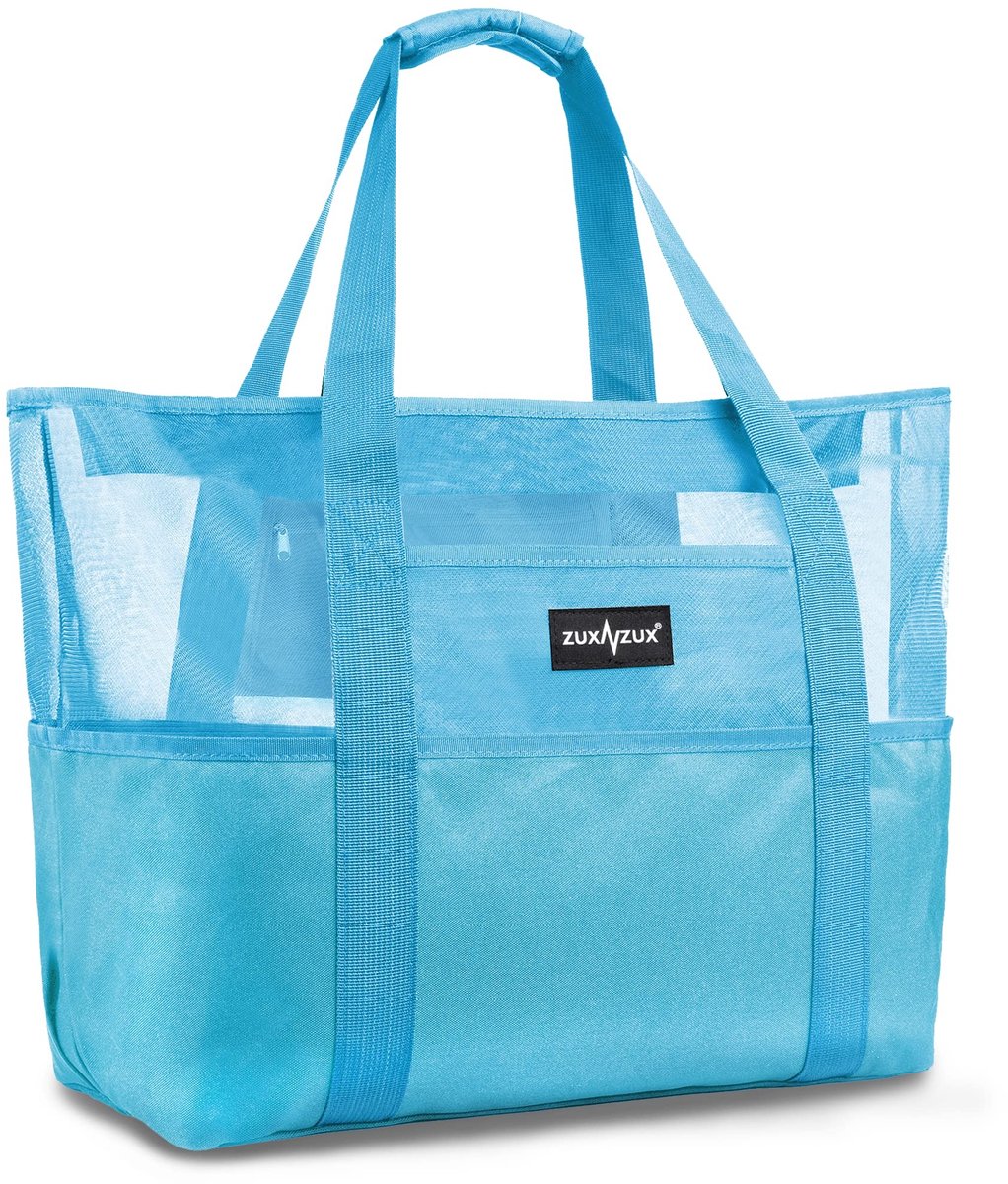 Dailygoods- Strandtas met rits waterdicht - Opvouwbare zwemtas - Grote capaciteit 38 liter - Zanddicht - 7 buitenzakken - Ideaal voor strandvakantie
