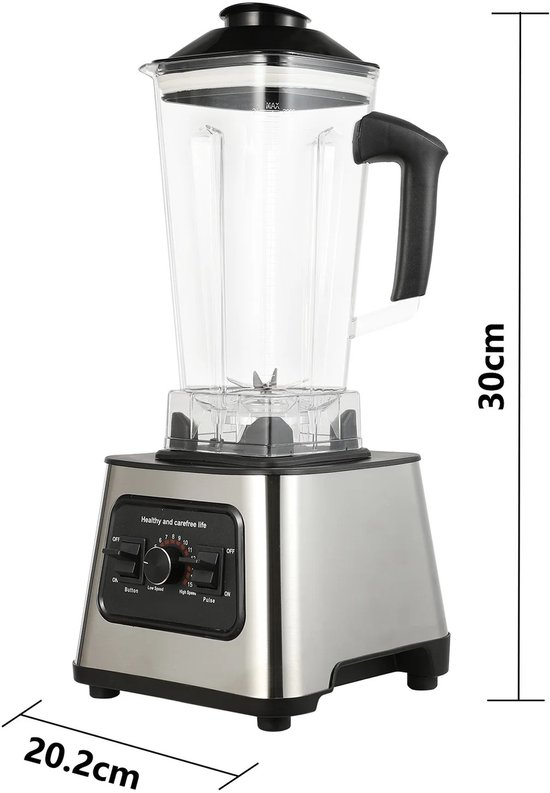 House Of Atelier - Blender - Smoothiemaker - Mixer - 2-in-1 Multifunctioneel - 2L + 0,5L potten - 6000W - 9 snelheden - Zilver/Zwart — afbeelding 4