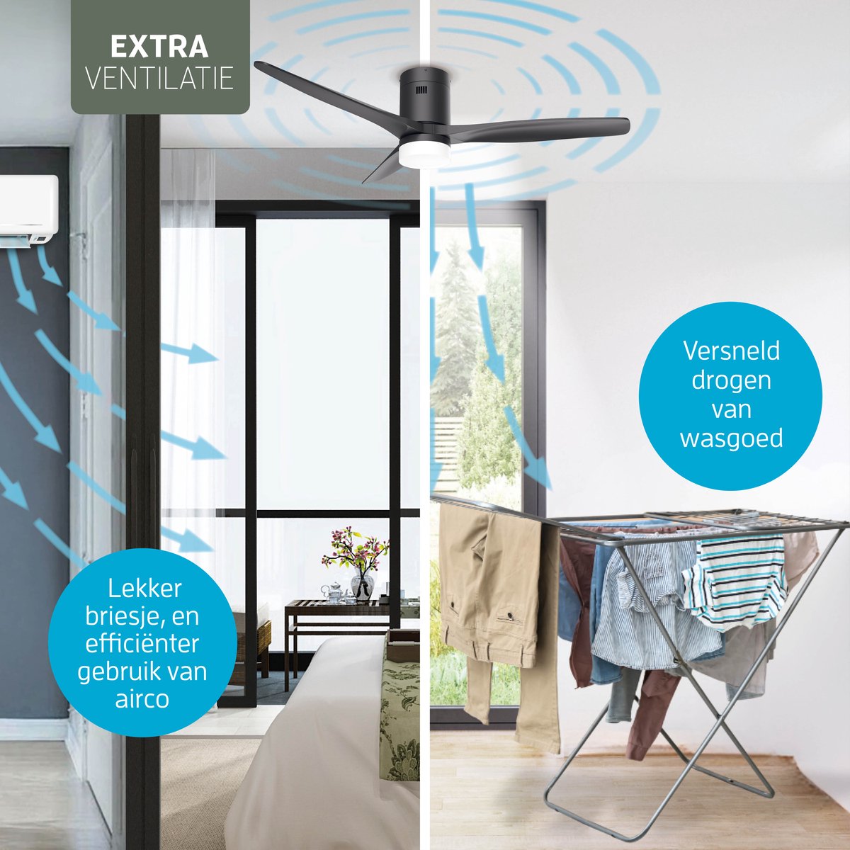 Varin® Smart Ventilator met LED verlichting - Zwart - Tuya Wifi - LED 18W CCT - Lange bladen - Ø 132cm - 6 snelheden - Super stil 20dB - Met afstandsbediening en gratis app - Ventilatorkachel - Ventilatoren plafond - Verkoeling en verwarming — afbeelding 4