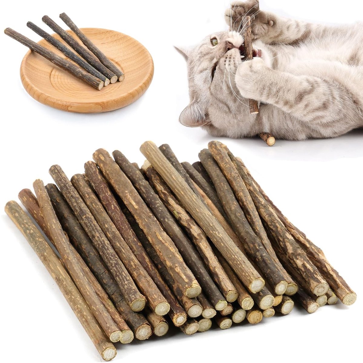 Dailygoods- Matatabi Sticks 35 stuks - Kauwsticks Kat - Natuurlijk en Veilig - Tandverzorging - Preventie Slechte Adem - Duurzaam Hout