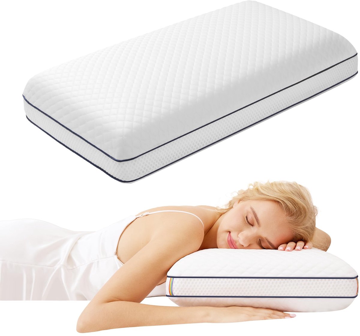 Dailygoods- Hoofdkussen Gel Traagschuim - Ergonomisch Kussen - Hoofdkussen Nekpijn - 60x40x10 cm - Afneembare Overtrek - Ondersteuning voor Zijslapers - Slaapkussen