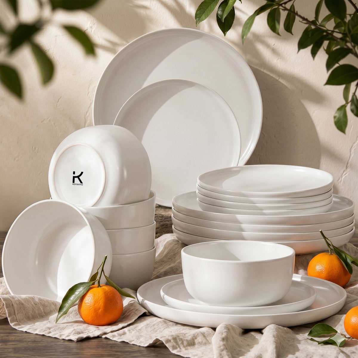 KONSIMO® VICTO - Serviesset - 18 delig - 6 persoons - Keramiek - Geproduceerd in Europa - Wit - Dessertbord, Kom, Dinerbord
