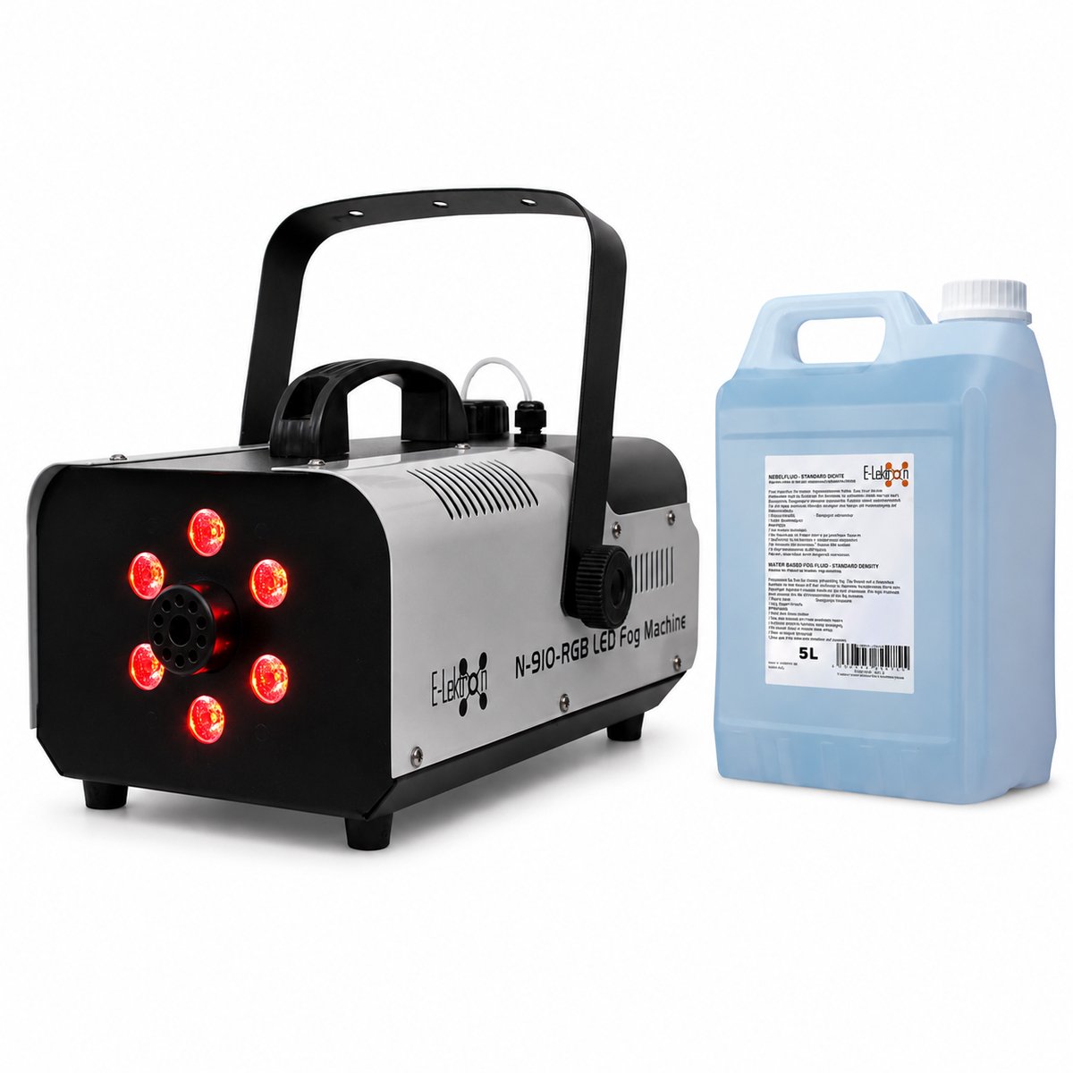E-Lektron N-910-RGB rookmachine met 5 liter rookvloeistof - 900W met 6x 1W RGB LED’s