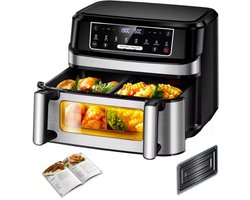 Airfryer Dubbel 12 Liter XXL – Dual Zone – Smart Finish – Match Cook – 8 Automatische Programma's – Met Kijkvenster – Zwart