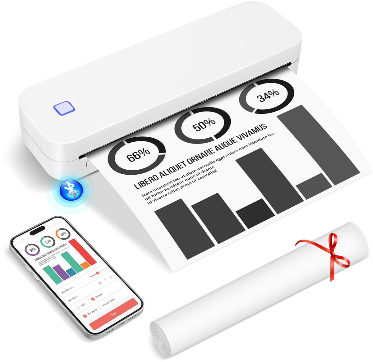 Dreamhigh® Mobiele A4-printer voor onderweg – Draadloze Thermische Bluetooth - Printer – Ondersteunt 210 x 297 mm Thermisch Papier – Compatibel met iOS & Android