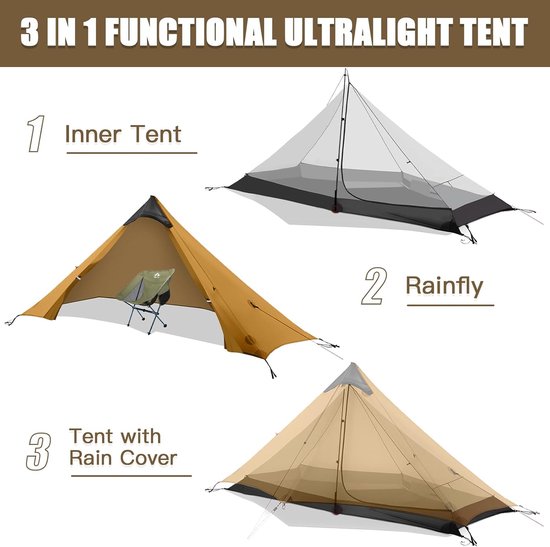 Night Cat 1 Mans Tent Ultralicht: Waterdichte Tent voor Fietstocht Klein Pakformaat Trekken Kamperen van Night Cat — afbeelding 3