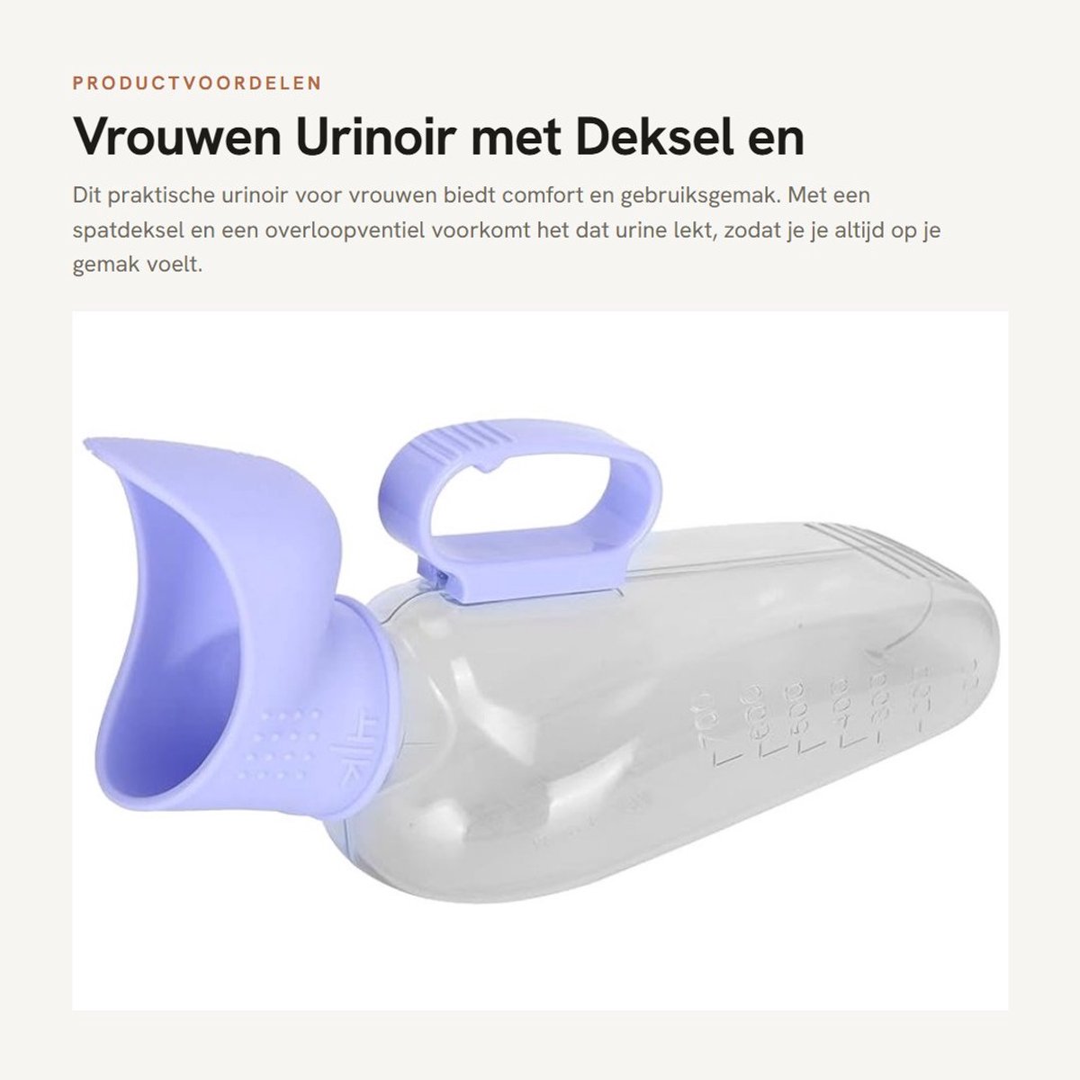 Dailygoods- Urinoir 700 ml met spatdeksel - Draagbaar - Vrouwelijk urineapparaat - Waterdicht - Hoogwaardig pvc - Overlooppreventieventiel - Urinefles