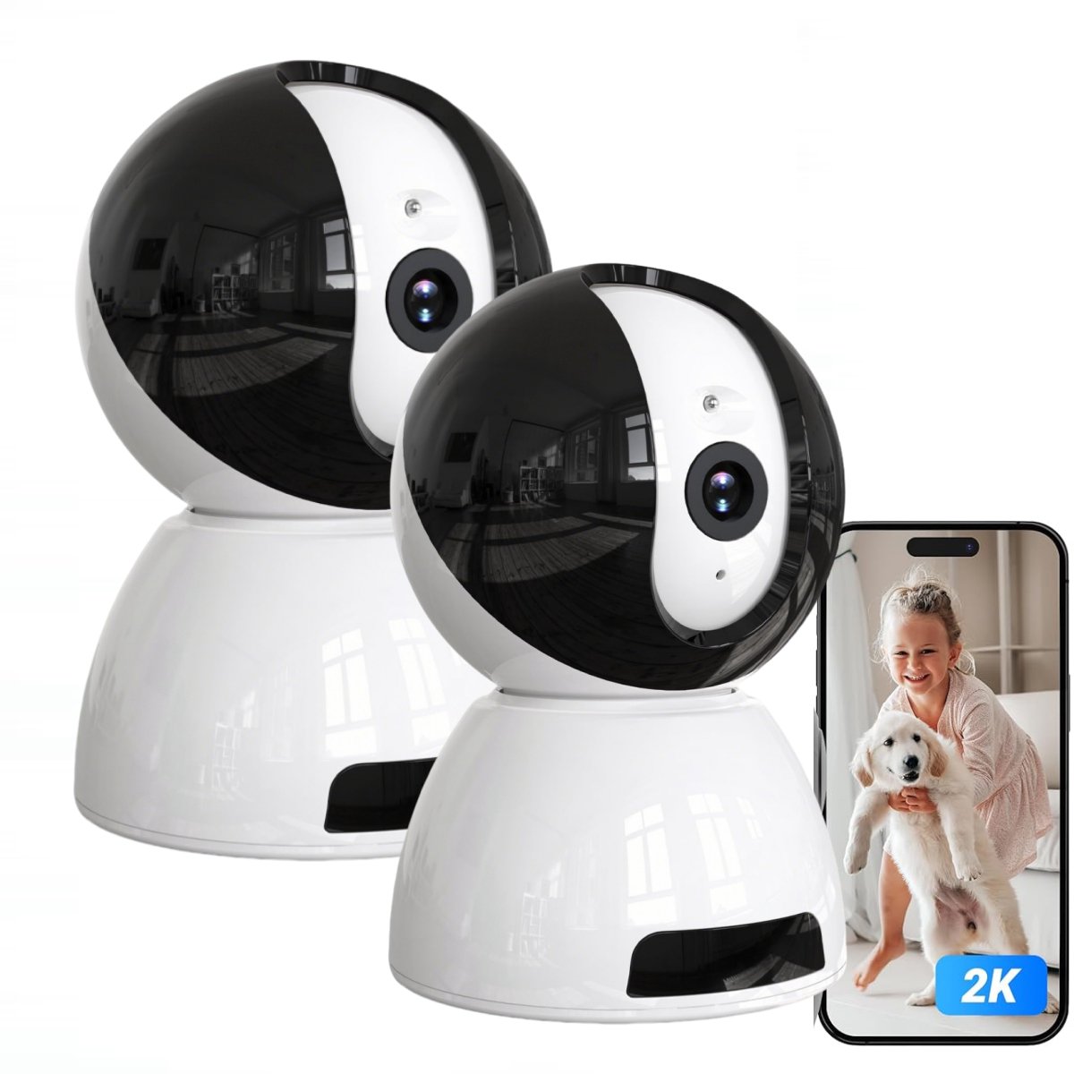Beveiligingscamera Binnen - 6MP Pan & Tilt - Indoor Cam - Binnencamera - Huisdiercamera - Nachtzicht - Bewegings- en geluidsdetectie - Tweerichtingsaudio - Beveiligingscamera Met WiFi en App – Wit - 2PC
