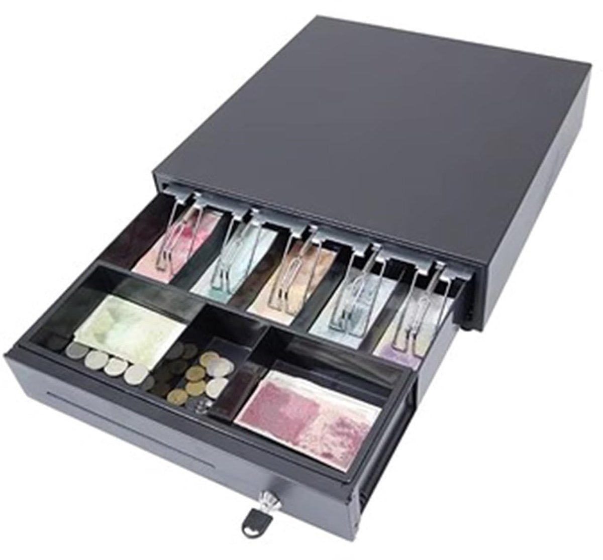 Kassalade - Geldopbergdoos - Geld Beheren - Roestvrijstalen geldclip - 405x42x10cm - Zwart