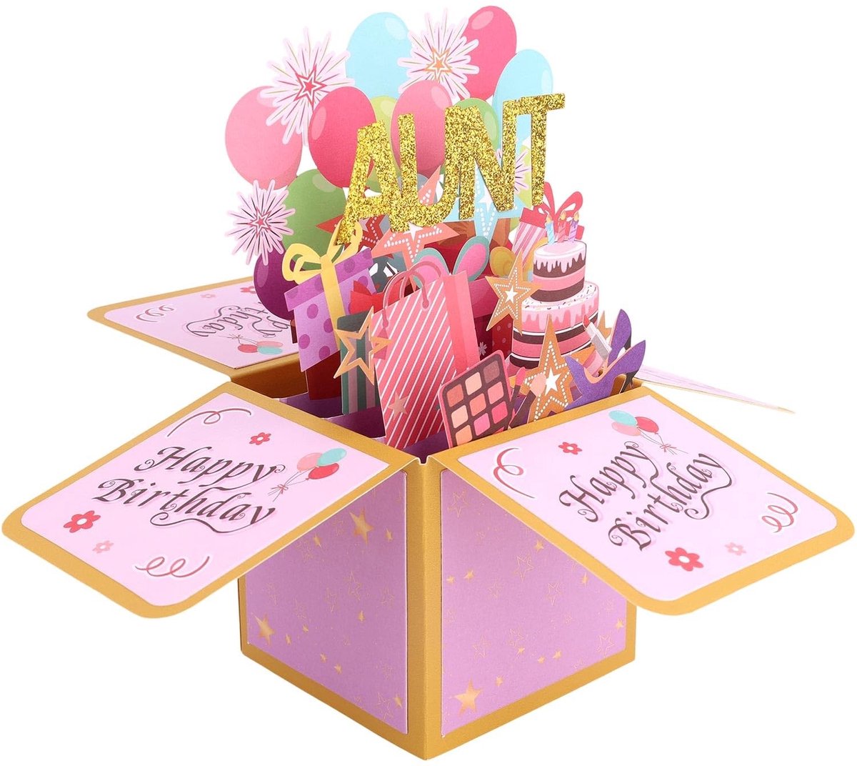 Dailygoods- Verjaardagskaart Pop-Up - Opvouwbaar 3D - Veelkleurig - Met Envelop - Grappige Ballonnen - Perfect Cadeau voor Tante - Wenskaart