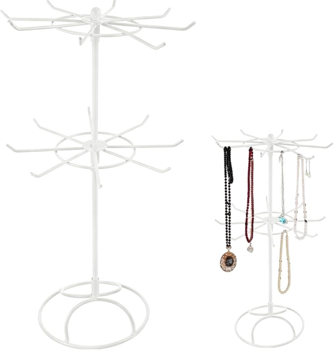 Dailygoods- Sieradenstandaard Draaibaar - 2-traps Sieradenrek - 16 Haken - Opbergruimte voor Kettingen/Ringen - Hoogwaardig Metaal - 30 x 16 cm - Juwelenrek