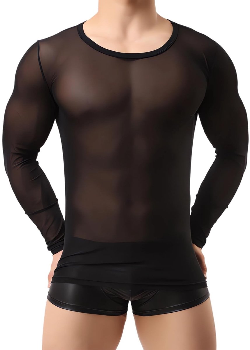 Dailygoods- Herentop Sexy Mesh - Lange Mouwen - Slank Fit - Ronde Hals - Sport T-shirt - Ademend Materiaal - Zacht en Comfortabel