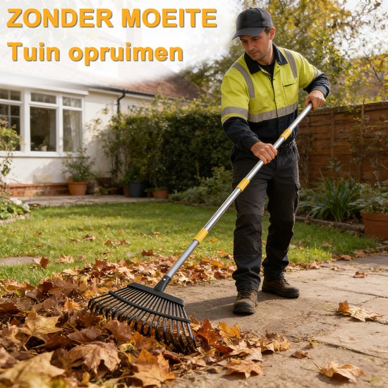 Tuinhark - kleine bladhark met lange steel, metalen kop - voor gazon, struiken en bloembedden — afbeelding 5