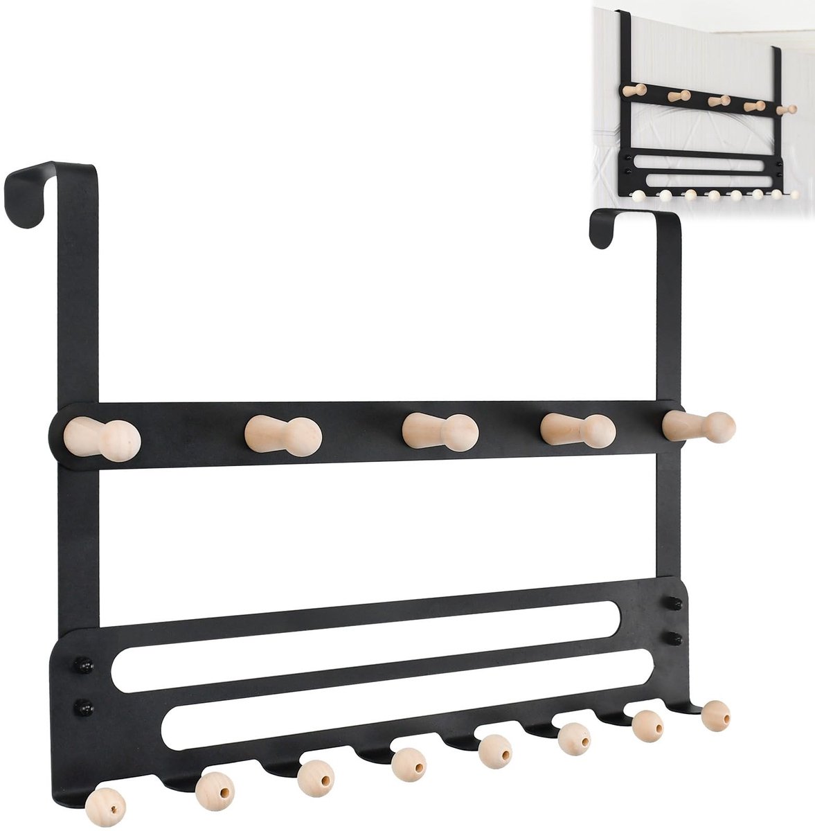 Dailygoods- Deurhaak 13 Haken Heavy Duty - Over Deur Hanger - Kledinghanger - Kapstok voor Hoeden/Tassen - Stevig en Duurzaam - Hoogwaardig IJzer/Hout - Deurkledinghanger