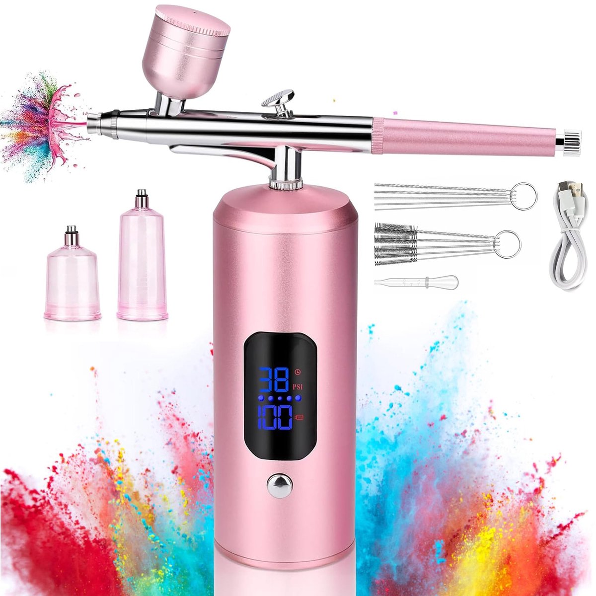 Dailygoods - Airbrush set draadloos: multifunctioneel airbrushpistool met 3 drukniveaus voor make-up, nageldesign, taartdecoratie, tattoo, modelleren, modelkleuren