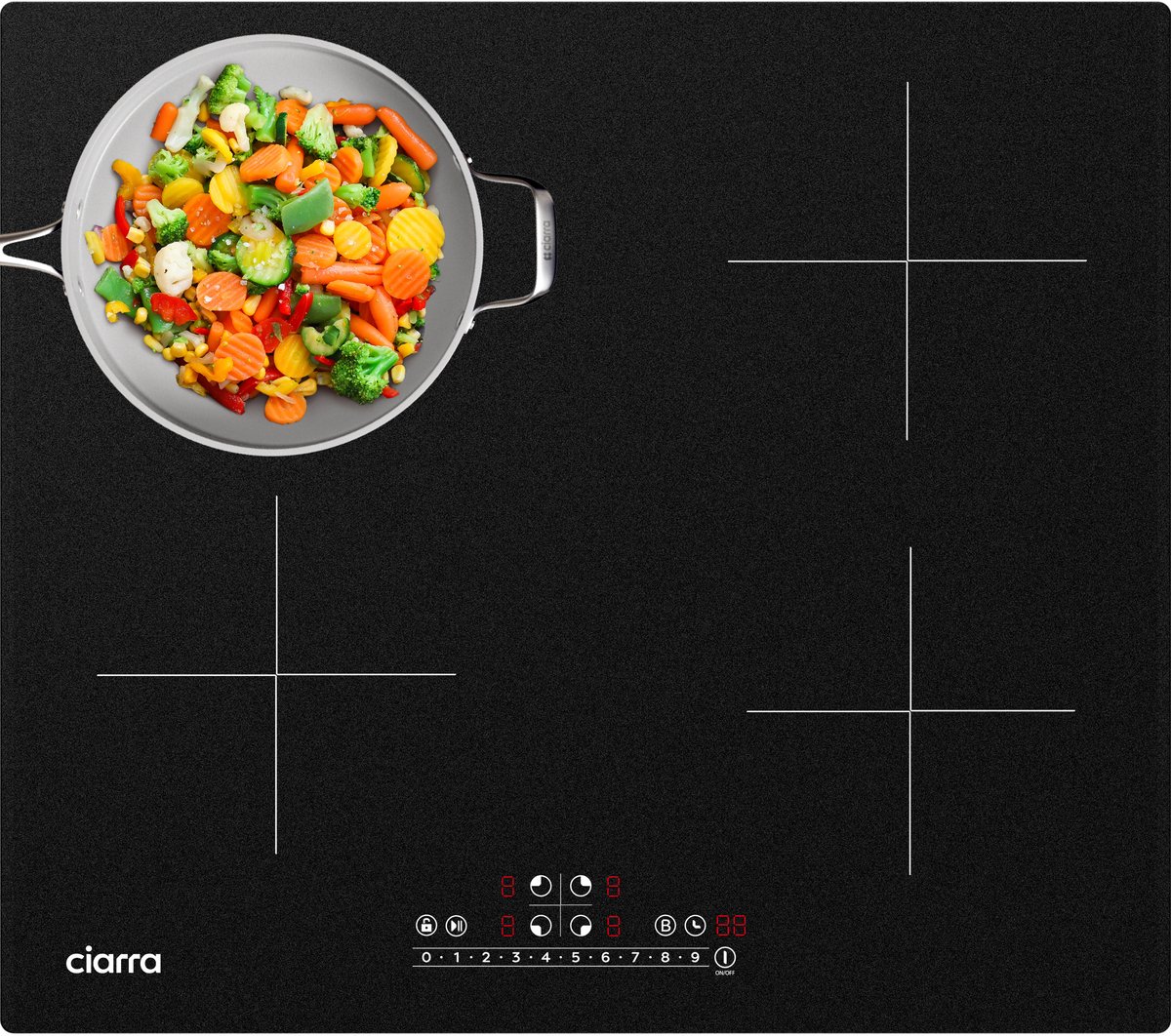CIARRA VM4BBIH - Inbouw inductiekookplaat 60 cm Inductie Kookplaat 4 zones Boostfunctie 7200 W