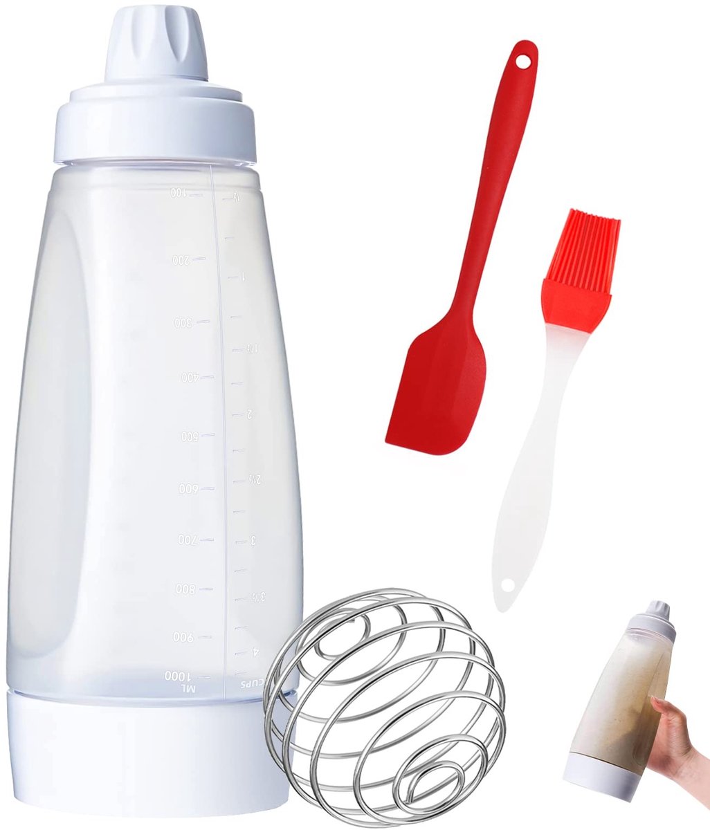 Dailygoods- Deegdispenser met maatverdeling - Siliconen Spatel - Mengbal - Doseringsfles - Roestvrij Staal - Eenvoudig te reinigen - Deegfles