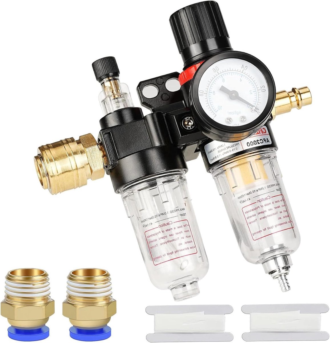 Dailygoods- Drukregelaar met Manometer - Perslucht Regelaar - Waterafscheider - Complete Accessoires - Stabiel Drukbereik 0,5-8,5 bar - Maximaal 10 bar Instelbaar - Luchtfilter