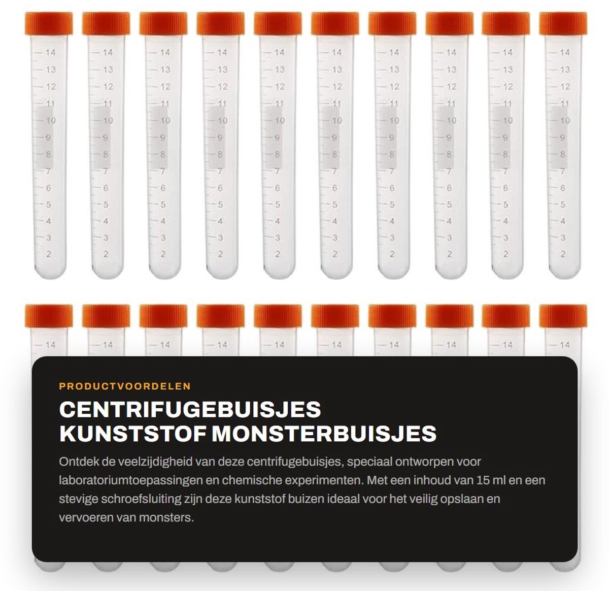 Dailygoods- Centrifugebuisjes 15 ml - 20 stuks - Kunststof - Schroefsluiting - Gegradueerde Monsterhouder - Ideaal voor Laboratorium - Monsterbuis