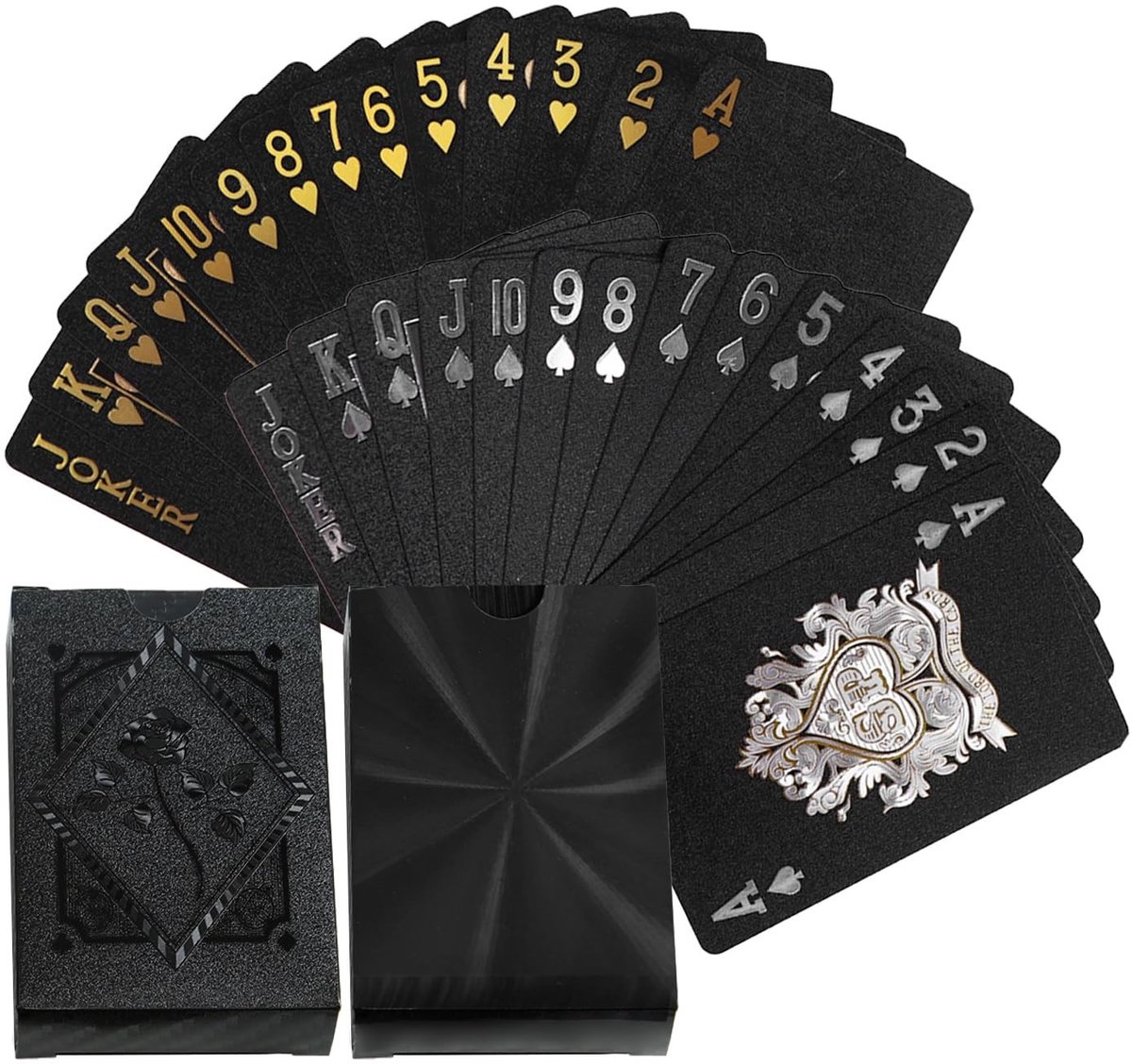 Dailygoods - 2 decks zwarte speelkaarten - Waterdichte kunststof kaarten