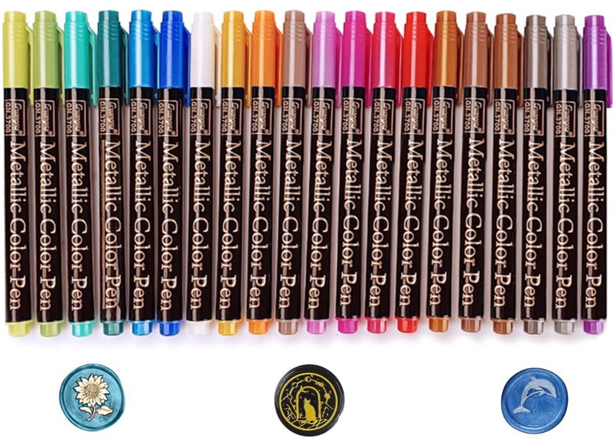 Dailygoods- Zegelwas Pen 20 Stuks - Metallic Marker - Kleurpotloden - Decoreren - Lijnbreedte 2 mm - Totale Lengte 14 cm - Markeerstift