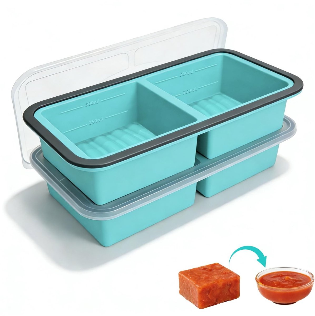 Dailygoods- Soepenhouder met deksel - Siliconen IJsblokjesvorm - 2 Stuks - 500 ml - Vriesvormen - Extra Grote IJsblokjes voor Soep