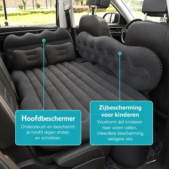 HomeGoodies - Auto luchtbed - Opblaasbaar autobed - Achterbankmatras - Autoreisbed - Universeel - Inclusief hoofdsteun, hoofdbeschermer, vergroot zijblok & opbergtas van Homegoodies — afbeelding 4