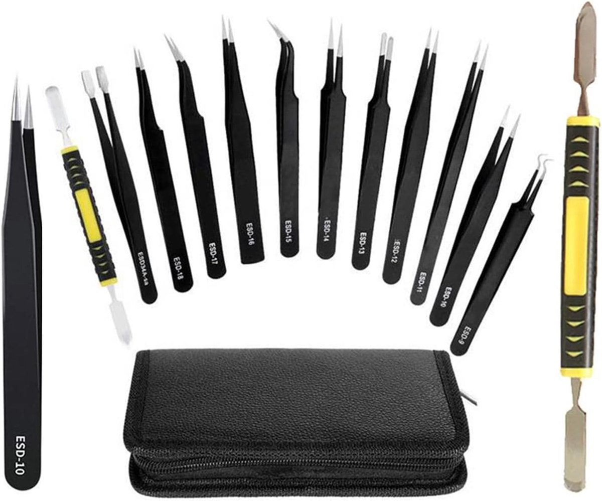Pincetten Set - Precisie Tangen - Elektronica Reparatie - ESD Coating - 12 Stuks - Zwart