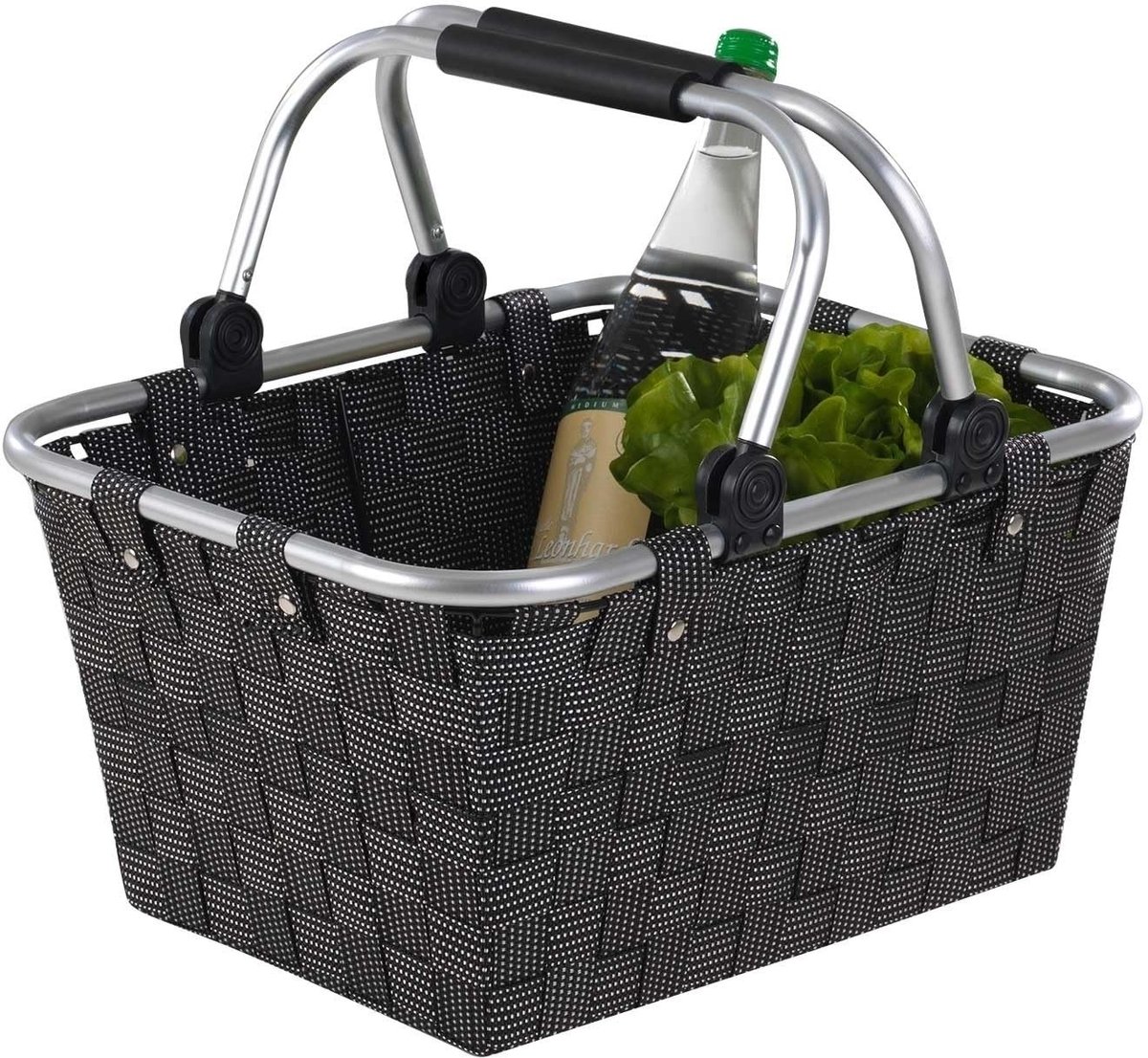 Dailygoods- Winkelmand Duurzaam - 40 × 19,5 × 30 cm - Kunststof - Met handvatten - Effen zwart - Herbruikbaar en slijtvast - Boodschappenmand