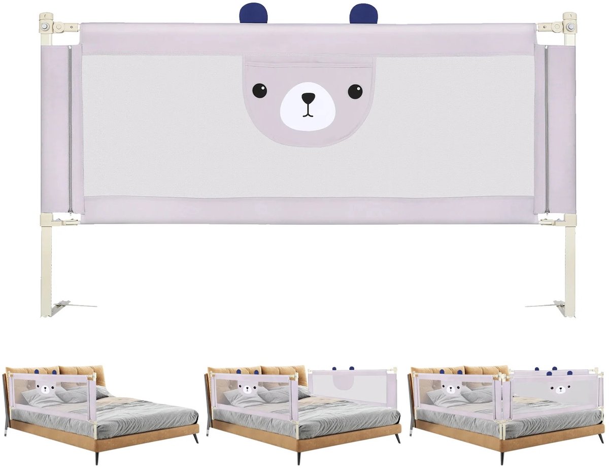 Dailygoods 1 stks Kinderbedhekje, Bedhekje voor peuters, in hoogte verstelbaar, valbeveiliging, teddybeer, 175/200 cm x