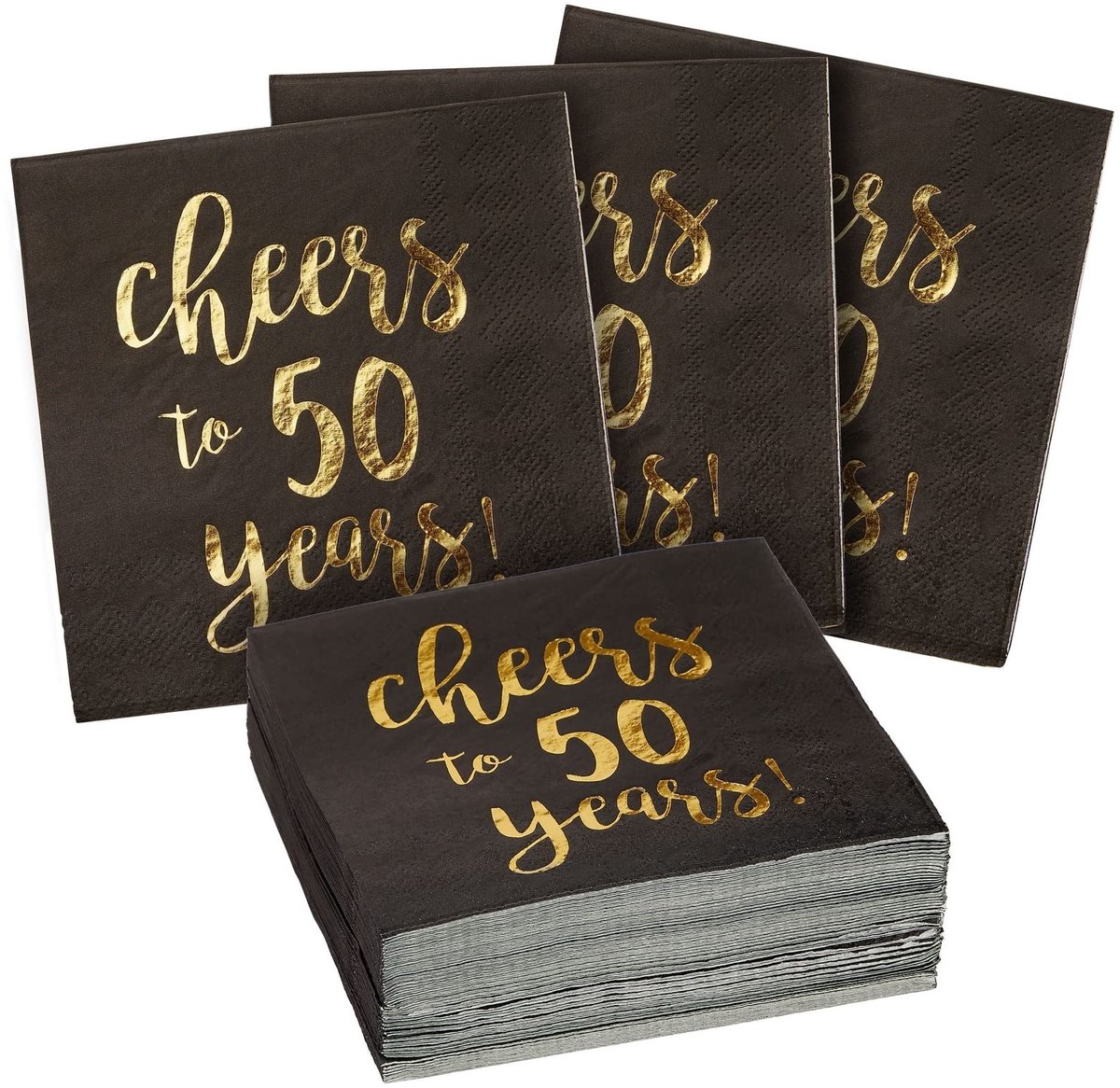 Dailygoods- Cocktailservetten 3-laags - Verpakking van 50 - Goudfolie "Cheers to 50 Years" - Zacht en absorberend - Perfecte decoratie voor speciale gelegenheden - Feestservetten