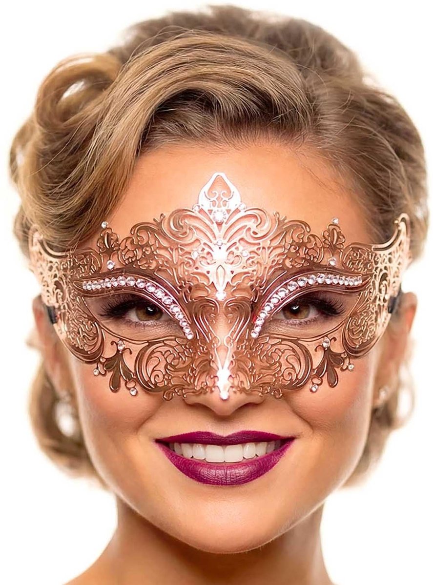 Dailygoods- Maskerade Masker Roségouden - Feest Masker - Dames Masker - Venetiaans - Strass - Gezichtsmasker - Feestmasker