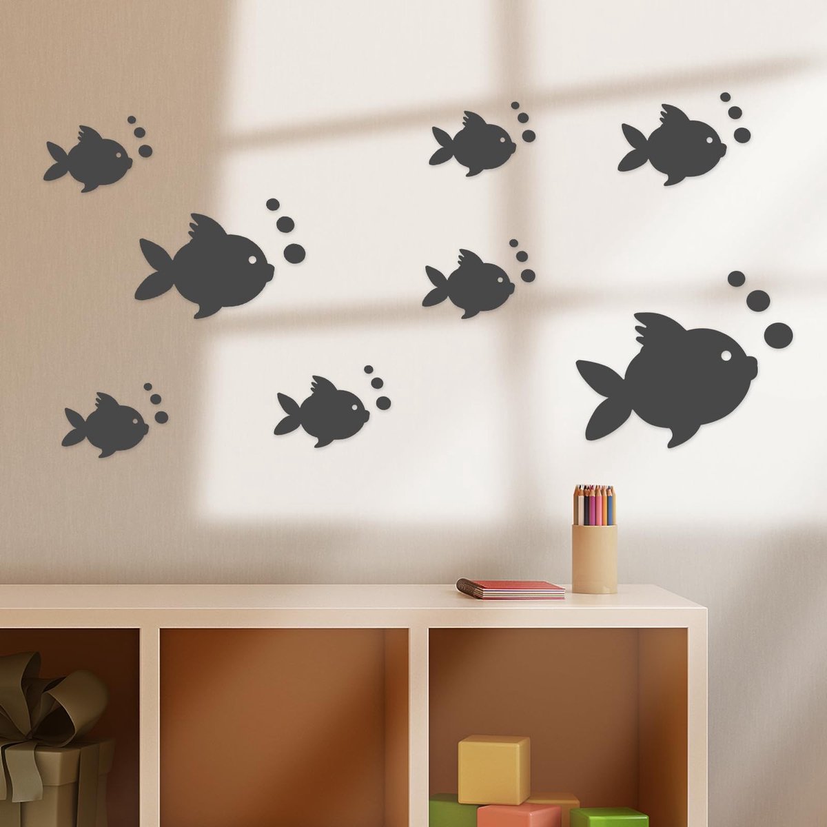 Solidchoice - 3D acryl muurstickers vis en bubbels, spiegelstickers, waterbestendig, zelfklevend, milieuvriendelijke muursticker voor slaapkamer, woonkamer, badkamer decoratie (zwart)