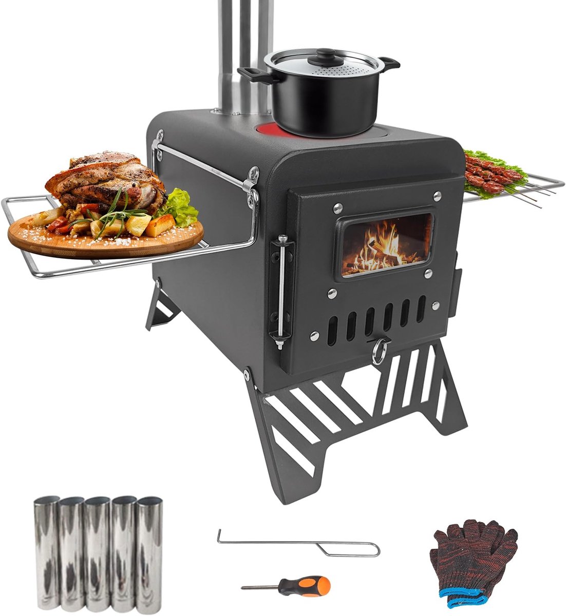 Solidchoice- Campingfornuis Multifunctioneel - Tentkachel - Houtkachel - Draagbaar - Roestvrij Staal - 54 x 28 x 35 cm