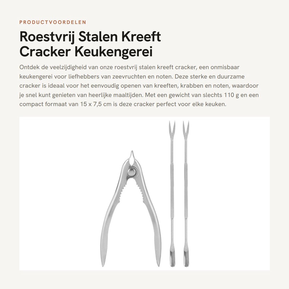 Solidchoice- Kreeftcracker Roestvrij Staal - Zeevruchtenvorken - Notenopener - Keukengerei - Duurzaam - Vaatwasmachinebestendig - Zeevruchtenkraker