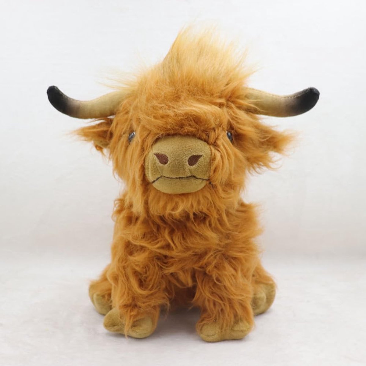 Solidchoice- Pluche Dier Realistisch - Highland Koe - Zacht Speelgoed - Boerderij Decoratie - Kindercadeau - Machinewasbaar - Knuffeldier
