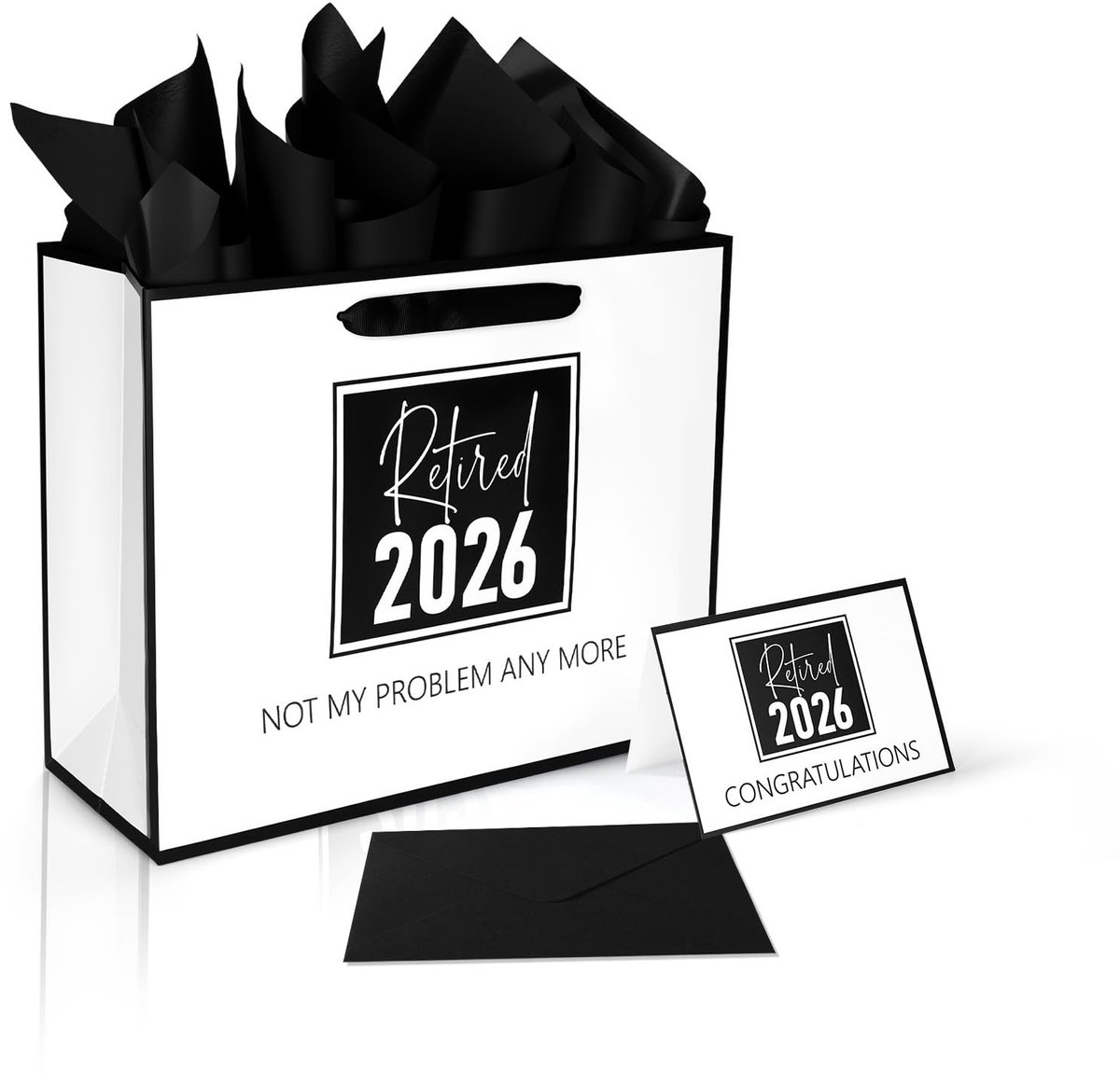 Solidchoice- Cadeautas Grote Papieren Pensioencadeautas - Cadeauzakje 26x32x12cm - Vloeipapier - Wenskaart - Envelop - Afscheidsdecoratie - Cadeauzak