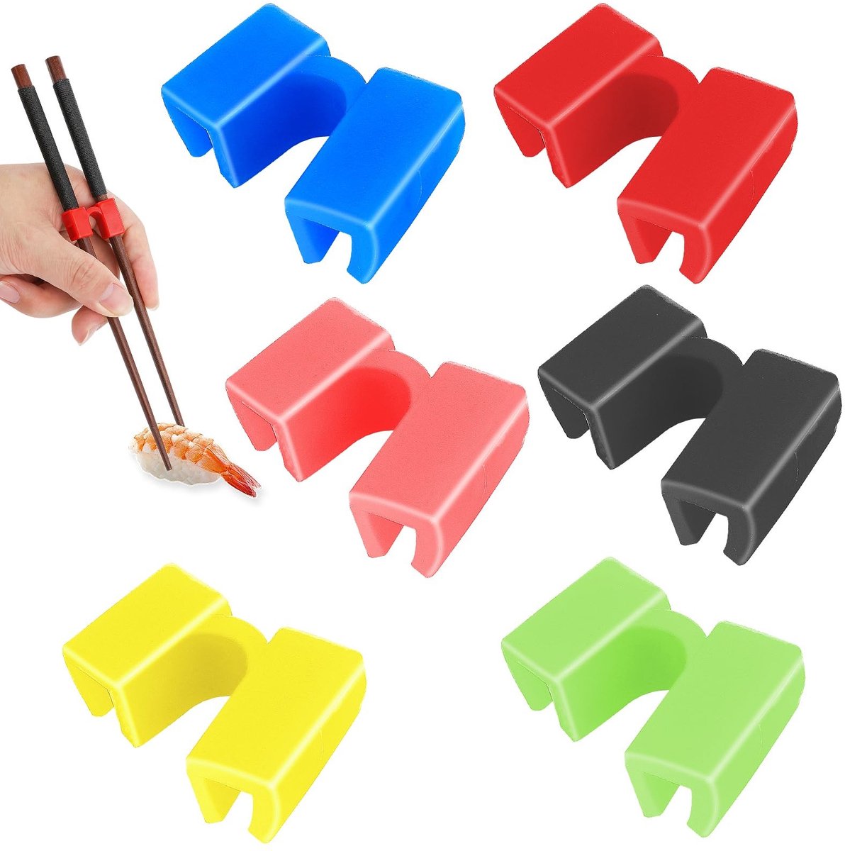 Solidchoice- Eetstokjes Hulpstuk - Herbruikbare Eetstokjes - Voor Kinderen/Volwassenen - PE Materiaal - 6 Stuks - Geschikt voor Beginners - Eetstokjeshouder