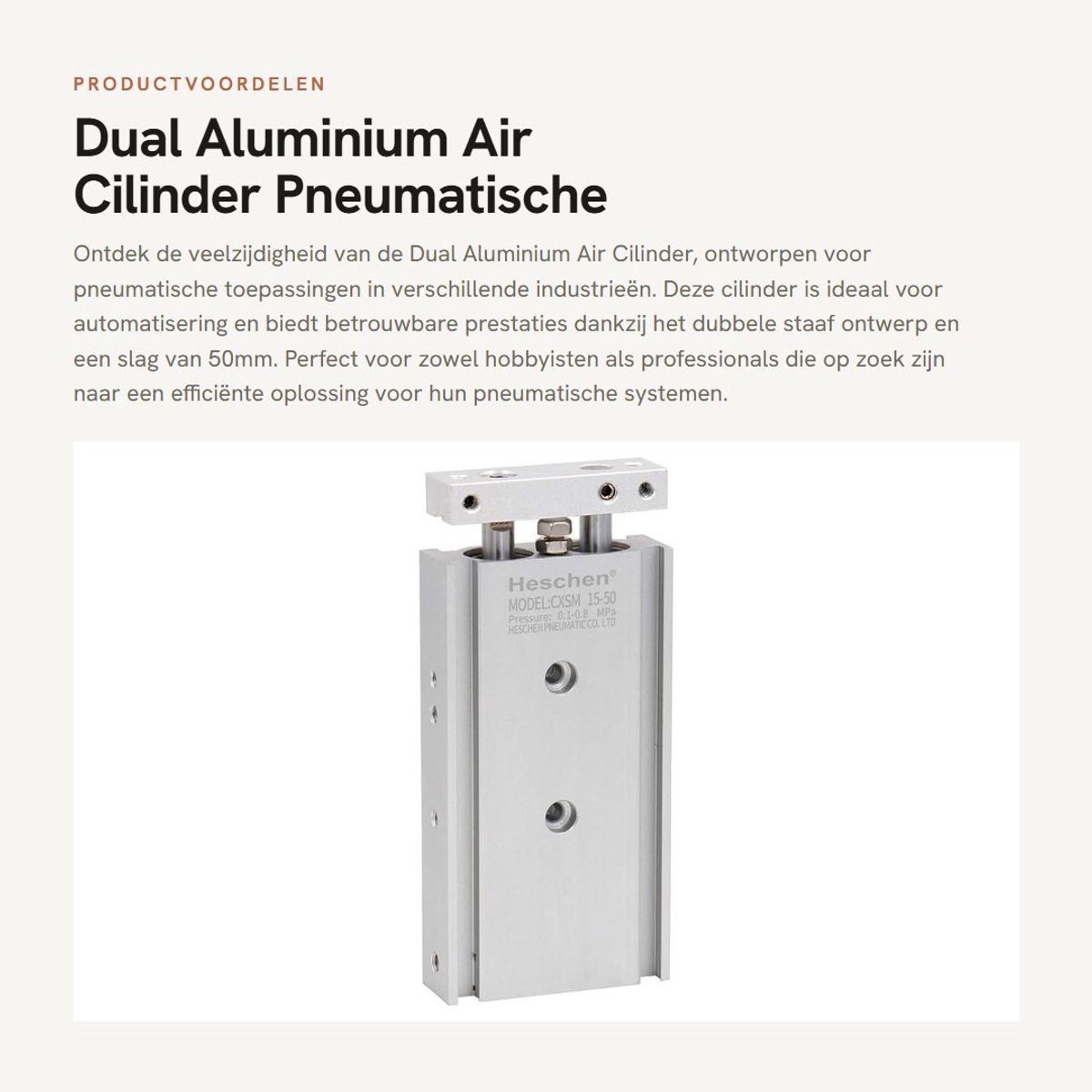 Solidchoice - Dual Aluminium Air Cilinder - Pneumatische Slide Bearing - Compact en Lichtgewicht - 15mm Boring - Efficiënte Bewegingsmechanisme - Voor...