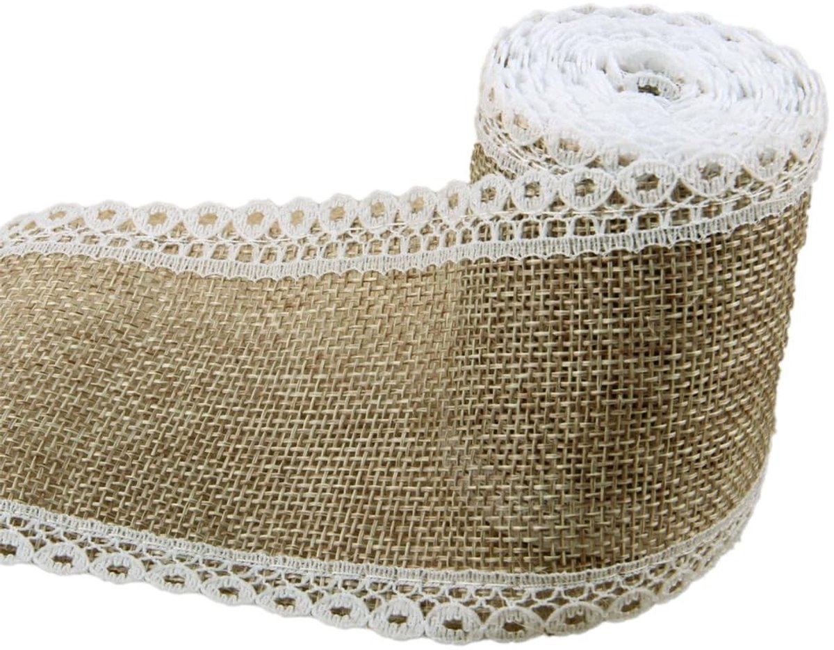 Dailygoods- Jute Band 3 Rollen - Jute Op Rol 10 cm Breed - Vintage Kant Lint - Natuurlijk Jute - Henneptouw - Voor Geschenkverpakking - Kantlint